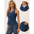 thumbnail image 3 of Chaleco de Mezclilla Casual para Mujer Chaleco Vaquero con Botones y Cuello Halter Azul oscuro L, 3 of 6