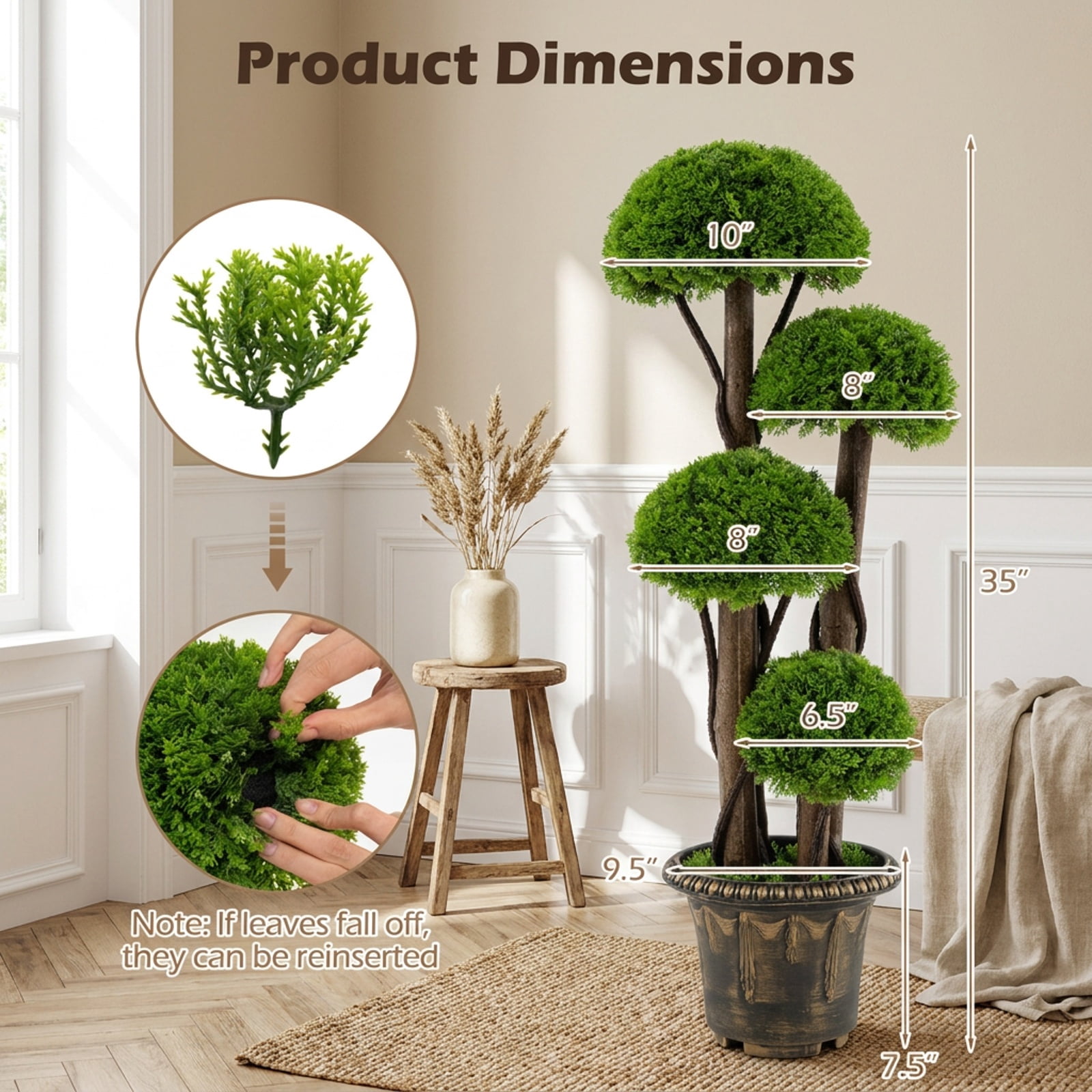 Vebreda Artificial Plant Decor, 3 FT Artificial Cypress Topiary Tree Realistic Greenery Plant with Spiral Vines and Real Wood Trunks