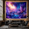 thumbnail image 6 of Purple Crystal Spires Beside Glowing Turquoise Water, Dreamy Fantasy for Space Lovers, Galactic Landscape Art, Housewarming Gift, Tapestry Wall Hanging for Bedroom and Studio, 6 of 7