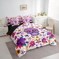 thumbnail image 3 of Manfei Teens Hippie Skeleton Bedding Comforter Set 7pcs, Bohemian Flower Floral Queen Bedding Sets, Western Theme Reversible Queen Sheet Sets, Microfiber Bedroom Decor, 3 of 7