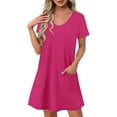thumbnail image 2 of Plus Size Summer Dress for Women Womens Summer Short Sleeve Casual Dresses V-Neck Dress with Pockets Ndbuld,Hot Pink S, 2 of 8