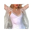 thumbnail image 3 of Nituyy Women Tie Front Top Long Sleeve Lace Trim Shirt Open Front Mesh Cardigan Lace Up Blouse E Girl Crop Tops, 3 of 4