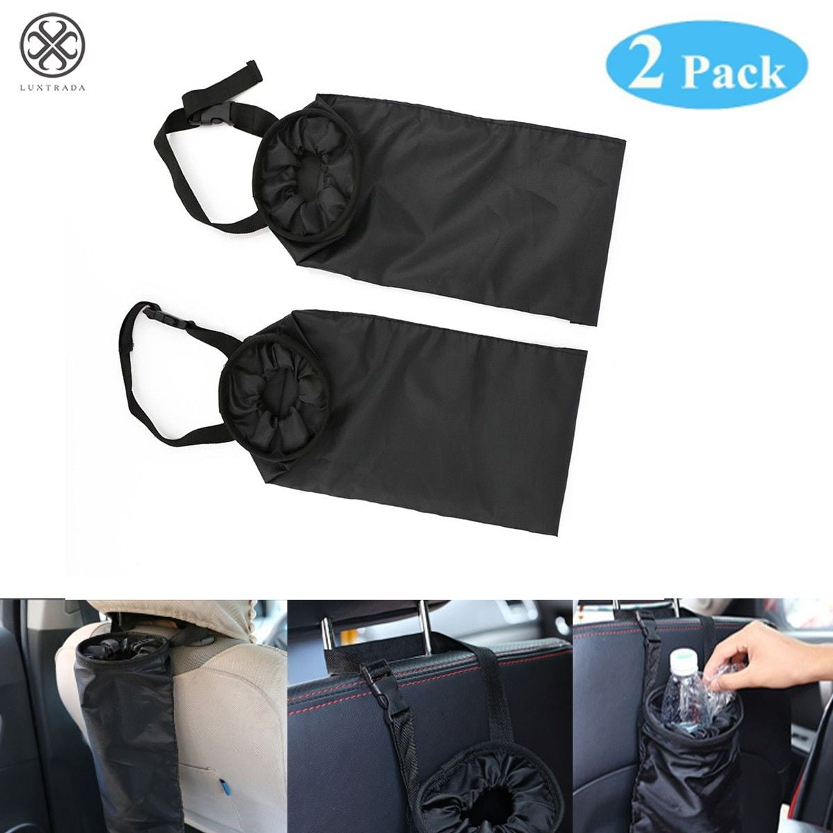 1pc 210D Oxford Black Car Trash Bags Garbage Bag Seat Organizer Waterproof Bags 