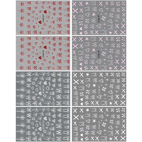 Valentine's Day Nail Art Stickers Adhesive Bows Heart Nail Decals Nail Supplies Nail Art Design Decoration Accessories
