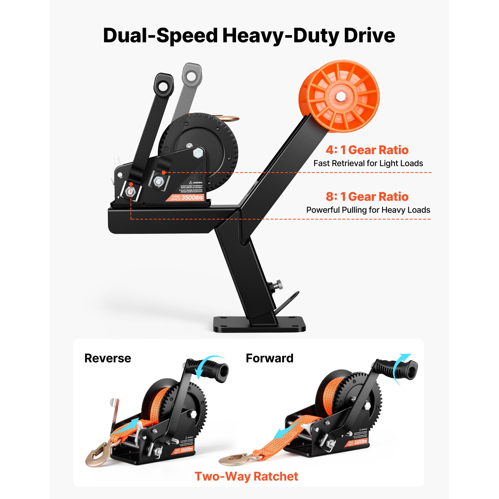 KFFKFF Boat Trailer Winch Stand with Roller, 3500 lbs Capacity, 20ft Durable Orange Polyester Strap, Winch Mount for 2-3 Inches Wide x 3-4 Inches High Trailer Tongue, Suitable for Jet Skis, Sailboats