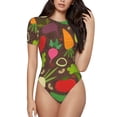 thumbnail image 2 of Goofa Cartoon Vegetables Printed Women Rash Guard Short Sleeve,Tummy control Swimsuit Surfing Swimsuit Bathing Suit One Piece Swimsuit UPF 50-Small, 2 of 9