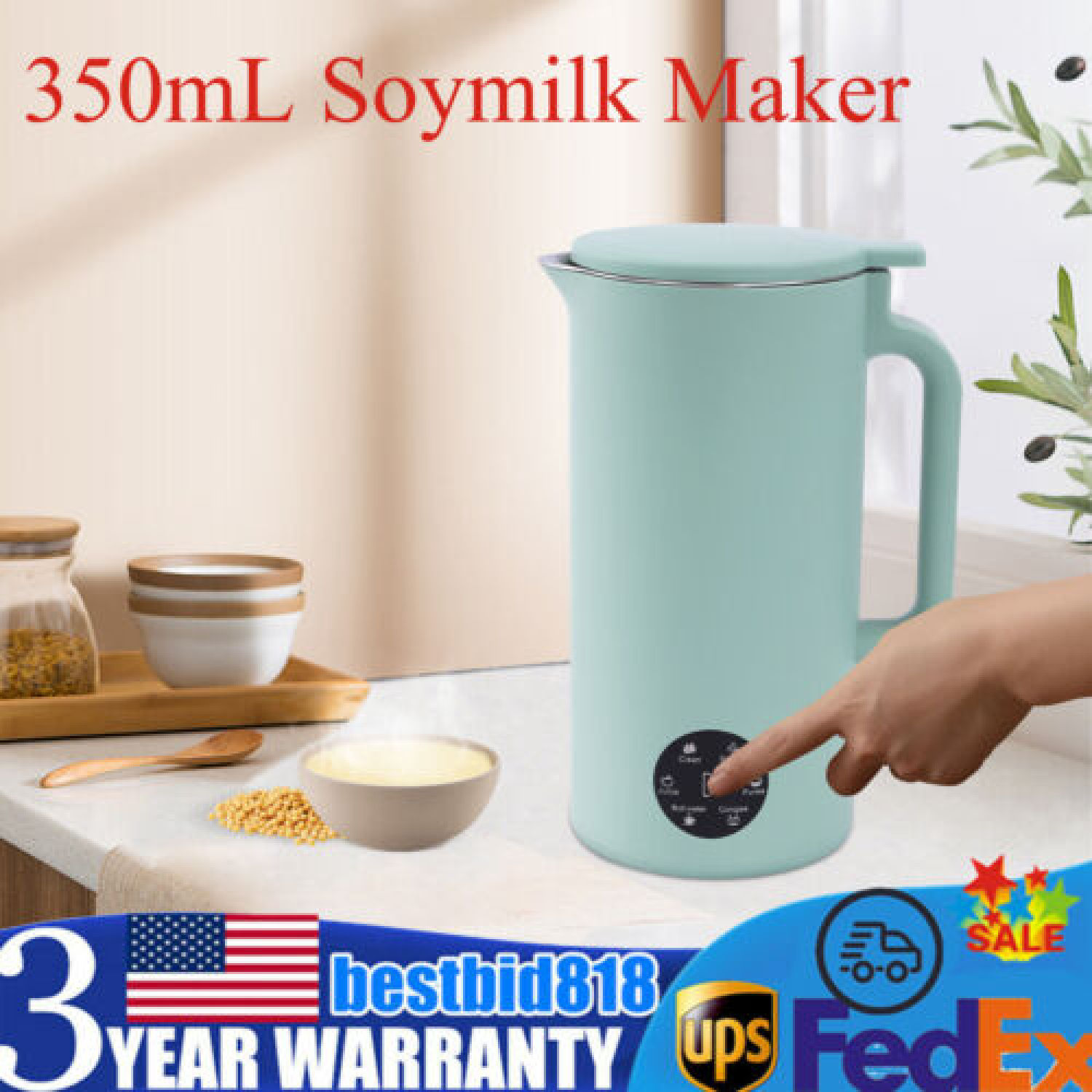 Soymilk Maker 350mL Juicer Soy Milk Machine Stainless Steel Multi Cooker Mixer