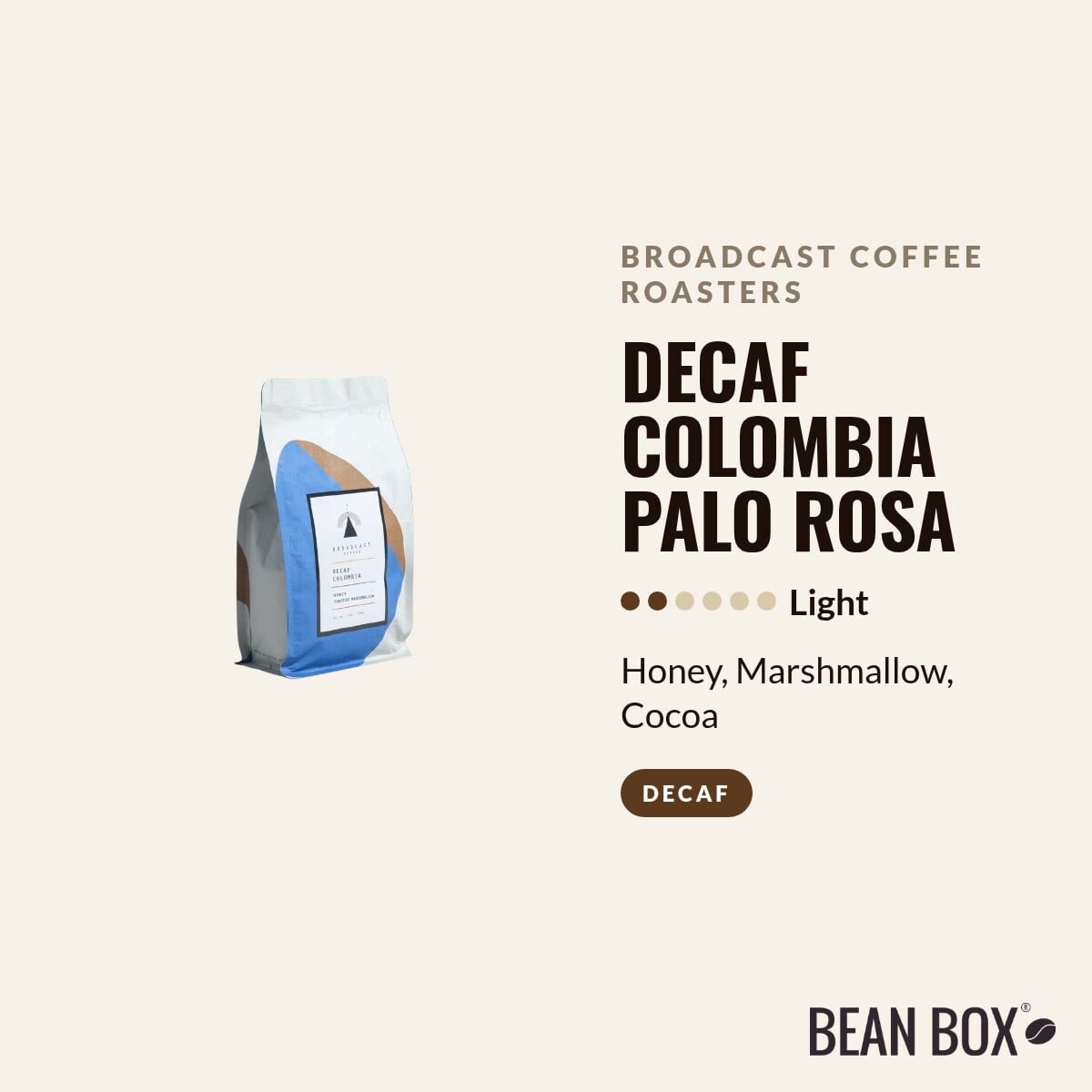 Decaf Colombia Palo Rosa - Roasted by Broadcast Coffee Roasters - Whole Bean Coffee - 2lb Bag