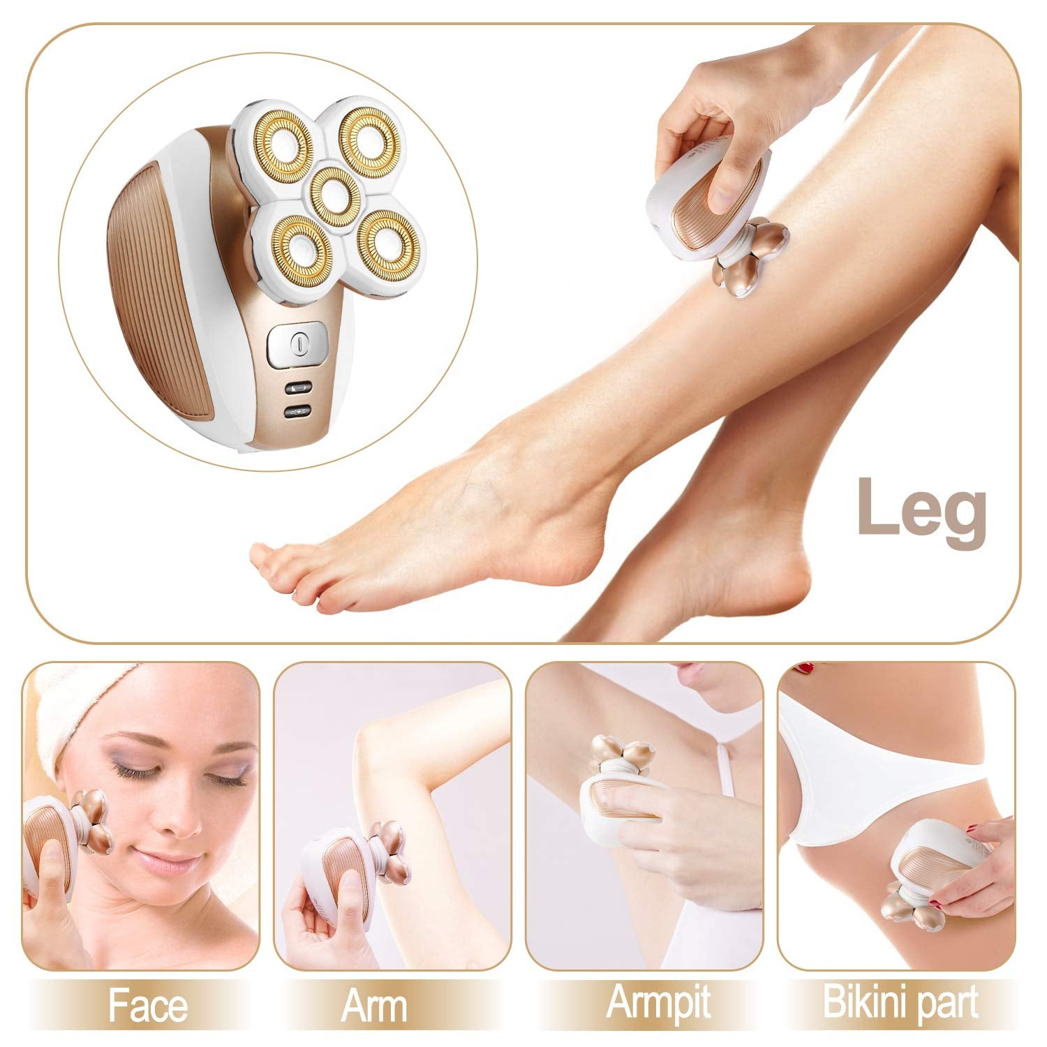 Women's Waterproof, Painless Electric Shaver, Trimmer & Epilator for Face, Body, Arm & Underarms with Bikini Trimmer Razor
