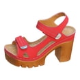 thumbnail image 6 of Women's Heeled Sandals Peep Toe Hook and Loop Summer Slingback Heels Platform Lug Sole Comfy Arch Support Casual Beach Shoes Red Size 9, 6 of 6