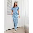 thumbnail image 4 of Ekouaer 2-Pack Womens Pajama Sets Soft Short Sleeve Sleepwear with Long Pants & Pockets Printed Lounge Set, 4 of 7