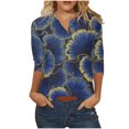 thumbnail image 2 of Pulls Pulls pulls Décontractés Vêtements de Mode d'Automne Confortables 2023 Casual Manches 3/4 Femmes Imprimé Col Rond Boutonné Tunique de Base Tops T-shirts Chemisiers, 2 of 5
