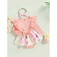 thumbnail image 3 of Infant Baby Girl Tutu Skirt Romper Dress Fall Winter Ribbed High Waist Cow Heart Print One Piece Bodysuit Headband (Easter Clothes,6-12 Months), 3 of 9