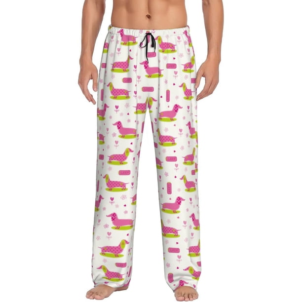 Fotbe Dachshund Dog Puppy Pantalones de Pijama para Hombre, Pantalones de Dormir, Pantalones de Casa con Cintura Ajustable y Bolsillos-Small
