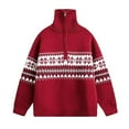 thumbnail image 4 of Men's Christmas Knit Half Zip Mockneck Sweater Coat Thermal Fit Fair Isle Patterned Knitwear Winter Outerwear Red L, 4 of 4