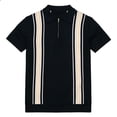 thumbnail image 4 of Men's Knit Quarter-Zip Polo Shirt, Short Sleeve Vertical Stripe Casual Top, Breathable Textured Knitwear for Smart Casual Style, Everyday Wear & Outings Black XL, 4 of 5