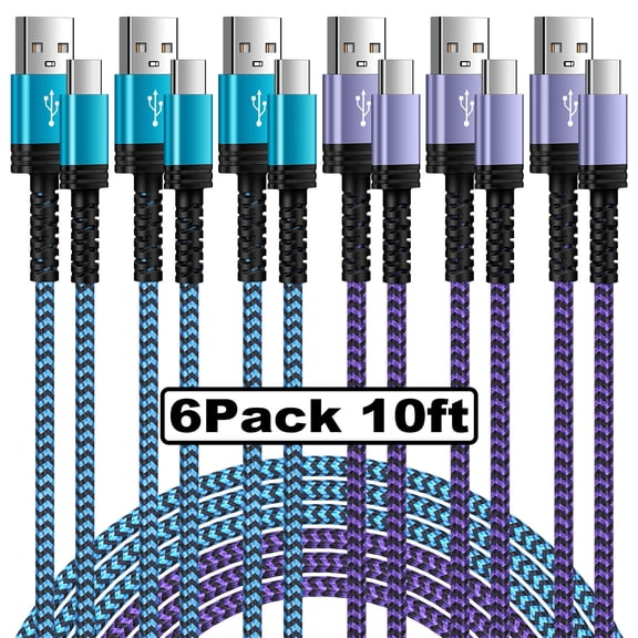 Type C Charger Fast Charging Cable 10ft 10 feet,6PACK HopePow Usb A to Usb C Cable 10ft Charging Cable Android Charger High Speed Phone Charger Cord Type C Fast Charging
