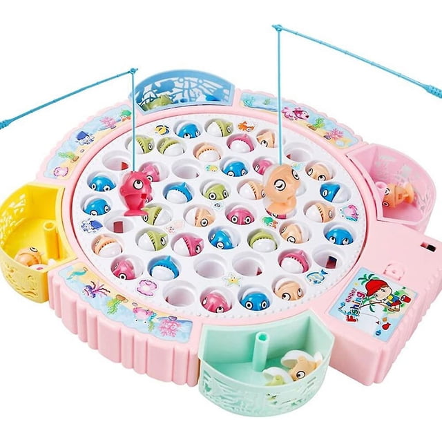 Juego de pesca con caña y caña de juguete, tabla de peces giratoria con música, incluye 45 peces y 4 cañas de pescar, entrenamiento de habilidades motoras finas, regalo de cumple
