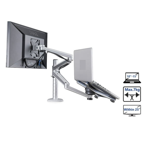 Multimedia Desktop Dual Arm 27 Inch LCD Monior Holder+ Laptop Holder Stand Table Full Motion Dual Monitor Mount Arm Stand ,Easy to Use