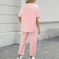 thumbnail image 6 of Feancey Capri Sets for Women 2 Piece Short Sleeve Tops and Wide Leg Cropped Pants Lounge Set Solid Color Loose Sweatsuit Two Piece Pink L, 6 of 10