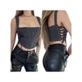 thumbnail image 5 of Seyurigaoka Women Juniors Summer Strap Tank Corset, Vintage Tie-Up Side Solid Color Overbust Bustier Crop Tops, 5 of 6