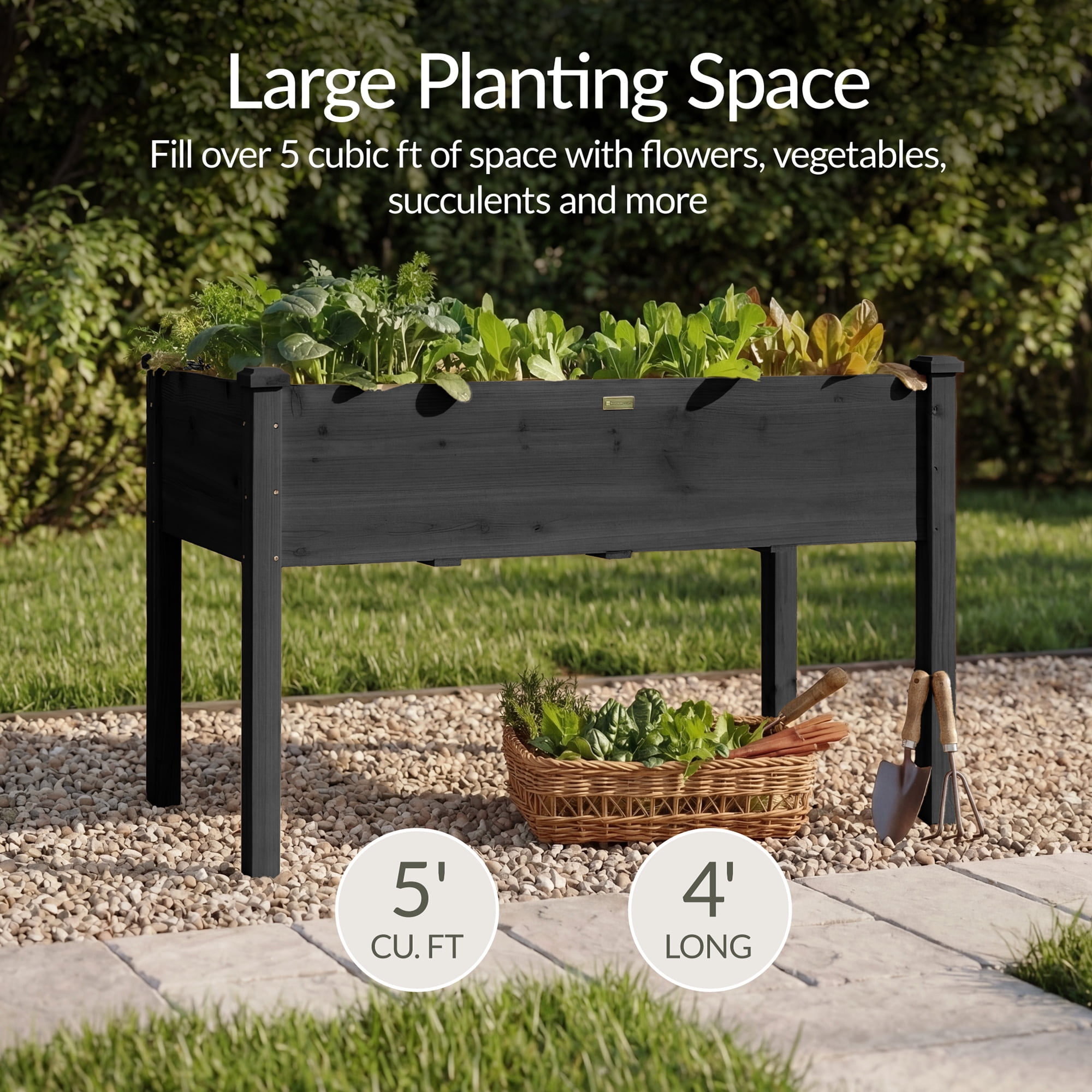 Best Choice Products 48x24x30in Raised Garden Bed, Elevated Wooden Planter for Yard w/ Foot Caps, Liner - Black
