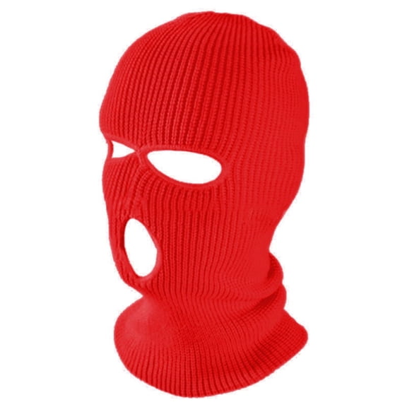 Toptie 3 Hole Balaclava, Double Knitted Windproof Breathable Balaclava for Men Women Knit Hat-Red