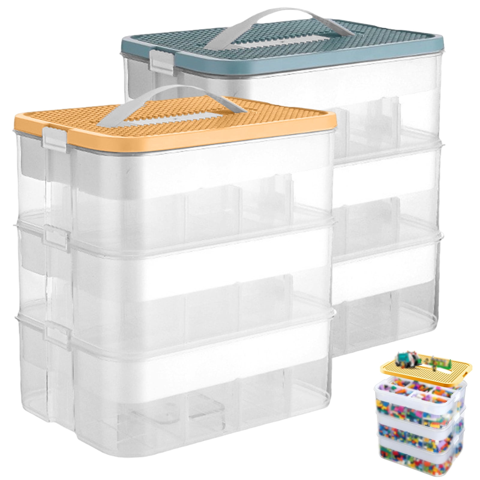 Toy Storage Organizer, 3 Tier Stackable Storage Transparent Building Bricks Puzzle Craft Plastic Container Organizing Sorter Layer Clear Building Storage