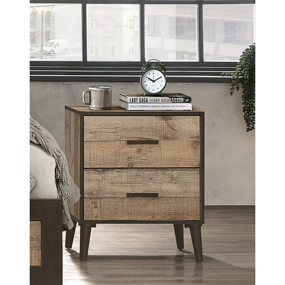Home Design Janet Nightstand with 2 Drawers and Roller Glides, Natural Oak, Easy assembly