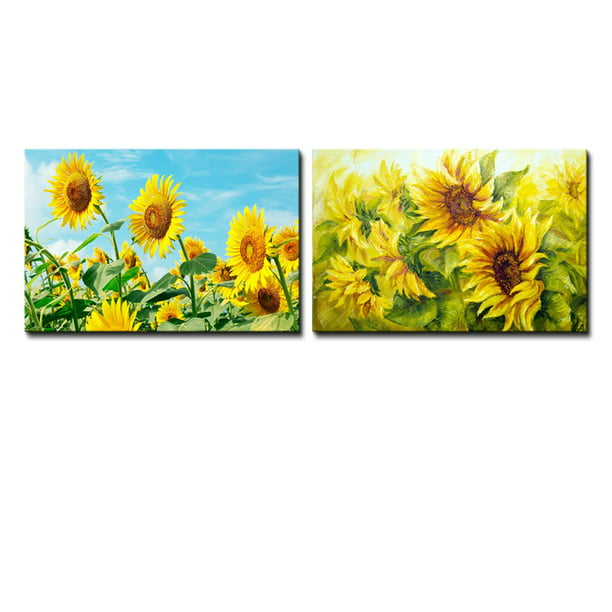 Wall26 Sunflower Field Photo And Sunflowers Painting Canvas