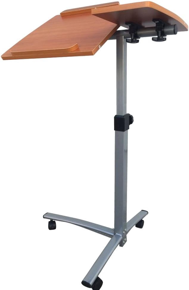 FCH 25.2 Inch Rolling Adjustable Multifunctional Lifting Computer Desk, Tilting Desktop, Sit Stand Laptop Desk TV Tray for Bed Sofa Hospital Reading Eating, Brown