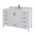 thumbnail image 3 of Ayna Decors Rooh 48 in White Bathroom Vanity Set with White Quartz Countertop and Brass Faucet | Pop-Up Drain and P-Trap Included | Gold Hardware, 3 of 10