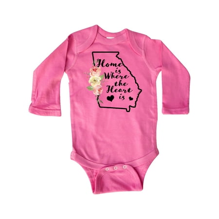 

Inktastic Georgia Home Where the Heart is with Watercolor Floral Gift Baby Boy or Baby Girl Long Sleeve Bodysuit