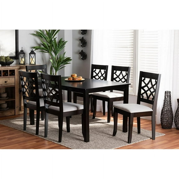 Baxton Studio Mael Modern and Contemporary Grey Fabric Upholstered and Dark Brown Finished Wood 7-Piece Dining Set