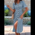 thumbnail image 4 of Vestido Veraniego Informal de Corta con Cuello en V para Mujer, con Botones y Estampado Floral, y Bolsillos Azul M, 4 of 5