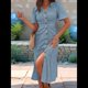 thumbnail image 4 of Vestido Veraniego Informal de Corta con Cuello en V para Mujer, con Botones y Estampado Floral, y Bolsillos Azul XXL, 4 of 5