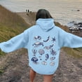 thumbnail image 2 of Wang6 White Graphic Hoodies for Womens Causal Loose Fit Back Sea Creatures Printed Pullover Sweatshirts Trendy Fall Long Sleeve V Neck Tops with Pockets Sky Blue M, 2 of 4