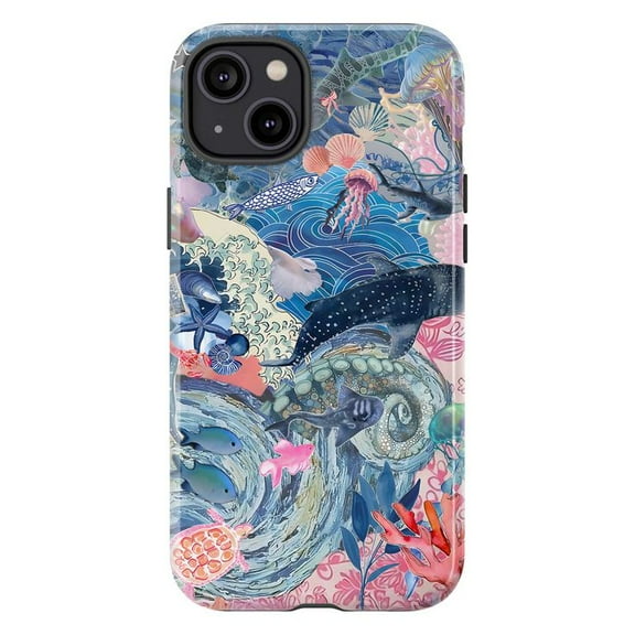 Ocean Fantasy Phone Case with Whales, Jellyfish, and Coral Design – Artistic Deep Sea Pattern Phone Cover for iPhone 16 15 14 13 12 11 Pro Max Plus Mini