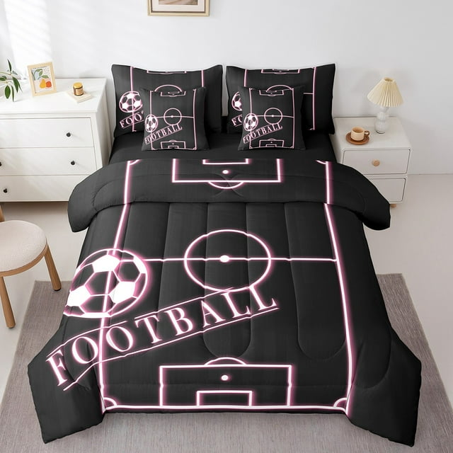 YST Ensemble Literie pour Enfants Football 7 Pcs, Ensemble de Couette, Ensemble de Literie Sport, Rose, Lit Simple