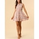 thumbnail image 5 of Vestido sin mangas de media abertura con estampado floral para mujer Inspire Chic, largo hasta la rodilla, con cinturón, color rosa claro y azul floral, 5 of 8