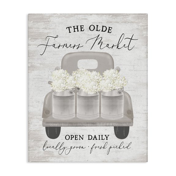 Stupell Industries Cottage The Olde Farmer Market Vintage White Floral Truck Canvas Art, 16 x 20, by Lettered and Lined