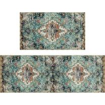 Boho Kitchen Rug Set,Boho Kitchen Mats for Floor Teal Kitchen Rugs Farmhouse Style,Boho Rugs Washable for Kitchen Sink,Laundry Room,Bohemian Vintage Kitchen Rugs Mats,Boho Kitchen Decor