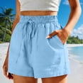 thumbnail image 2 of BLVB Womens Summer Cotton Linen Shorts Elastic Waist Drawstring Shorts Ruffle Wide Leg Casual Beach Shorts with Pockets, 2 of 6
