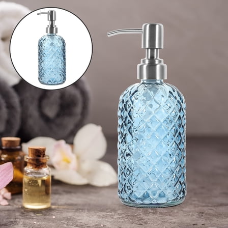 PENIKOKO Refillable Blue Glass Soap Dispenser with Pump for Liquid Bathroom Storage