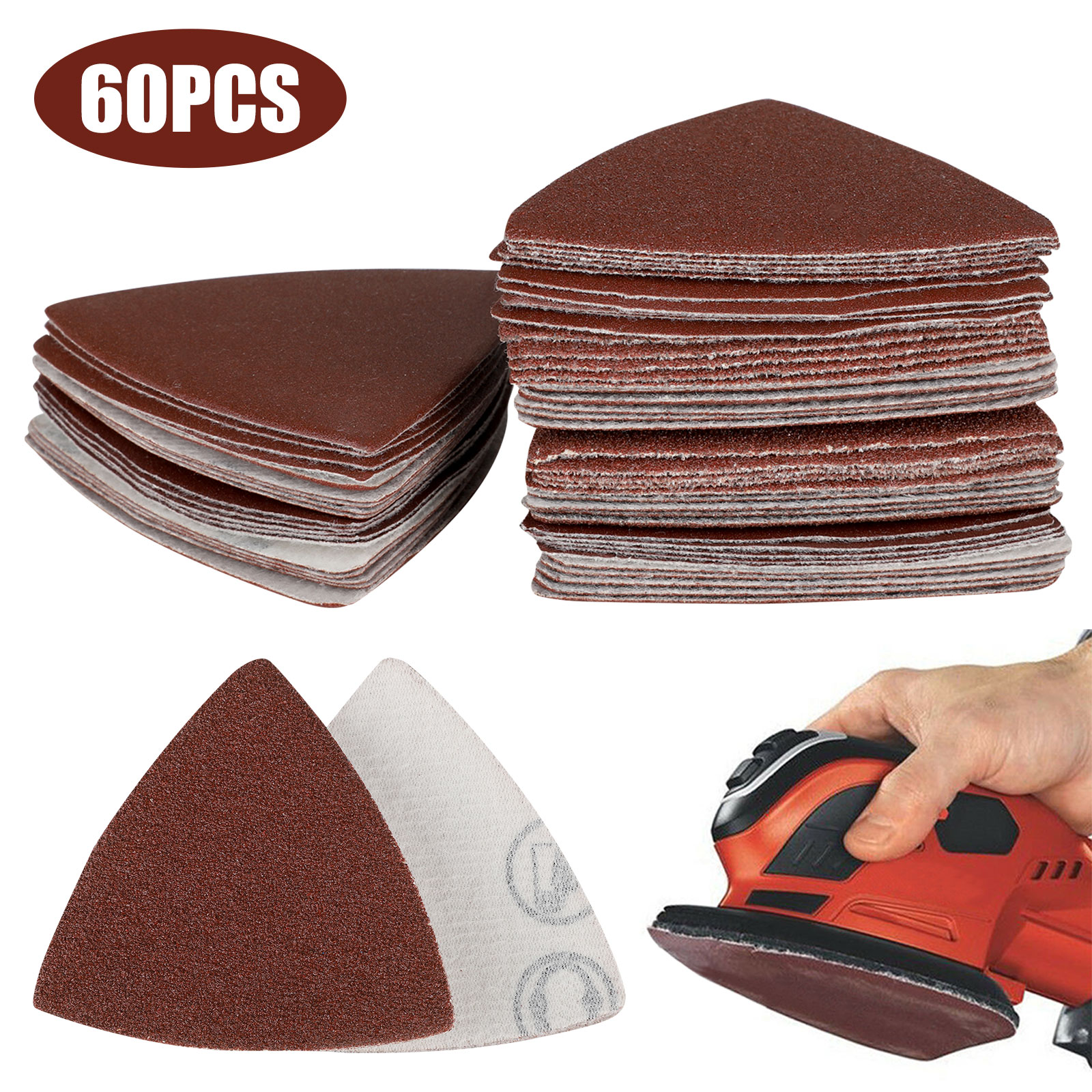 TSV 60pcs Triangle Sanding Discs, 3.2inch/80mm Triangular Sanding Pad