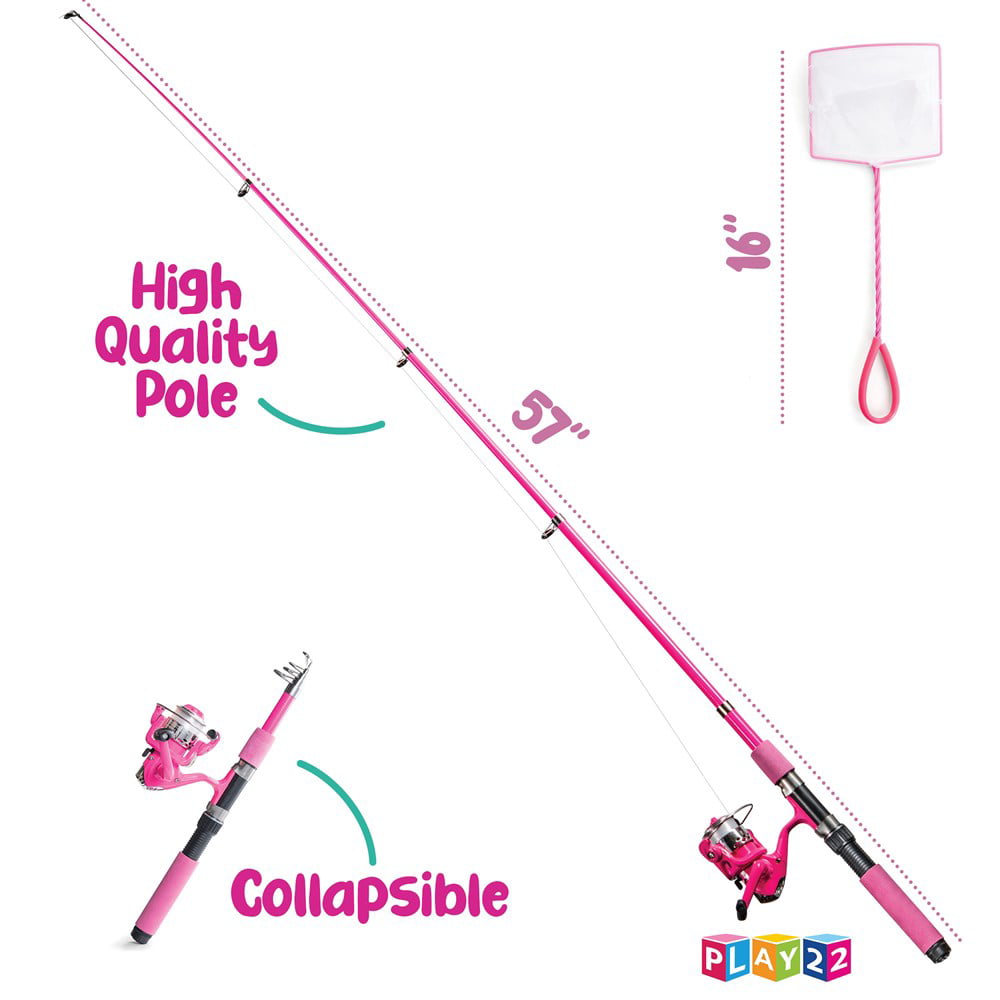 Play22USA Kids Fishing Pole Pink 40 Set Kids Fishing Rod And Reel Combos  Fishing Poles For Youth Kids Includes Fishing Tackle Fishing Gear Fishing  Lures Net Carry On Bag Fully Fishing Equipment 