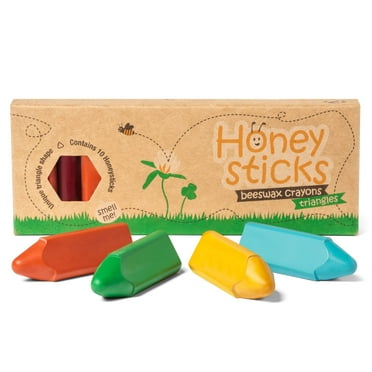Honeysticks Triangular Crayons (10 Pack) - 100% Pure Beeswax, Food Grade Colors, Non Toxic Crayons