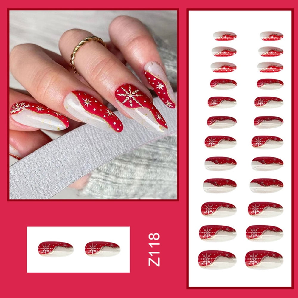 wellpaidentity Snowflake Pattern Decorated Fake Nails Easy to Remove  Artificial Nails for Professional Salon Use Jelly Glue Model 