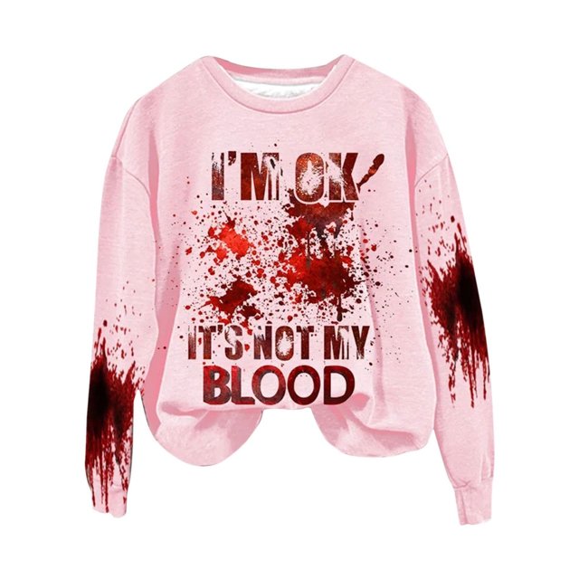 Rbaofujie Chandails d'Automne Mode Halloween Femmes Décontracté Manches Longues Col Rond Imprimé Chandail en Molleton Hauts Blouse Rose Mode Femmes Chandails à Capuchon & Chandails en Molleton