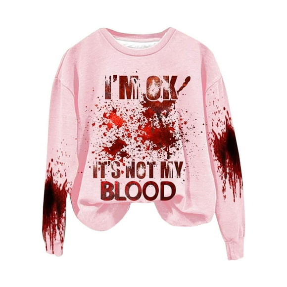 Rbaofujie Oversized Hoodie Halloween Fashion Women's Casual Long Sleeve Round Neck Printed Ladies Sweatshirt Tops Blouse Pink Halloween Sweaters for Women